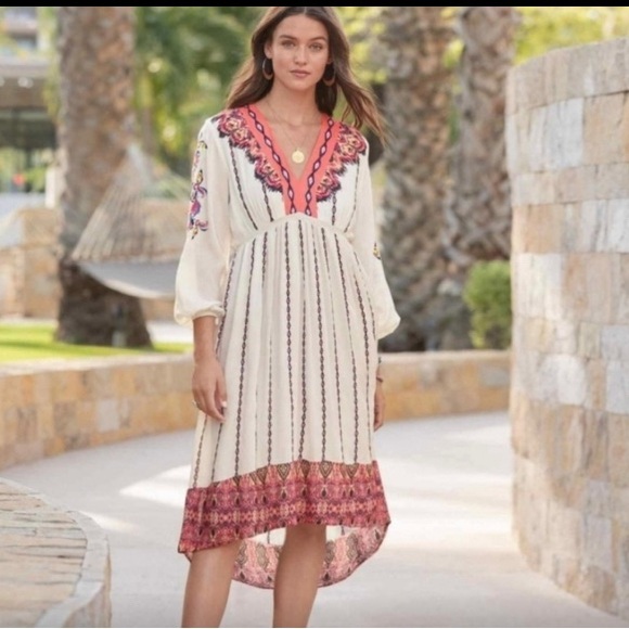 Sundance Country Southwest  Story Embroidered High Low Midi Dress XL - Picture 4 of 8